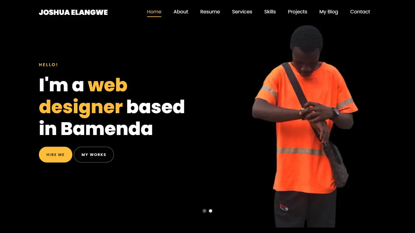 Homepage of the Joshua Elangwe personal portfolio website